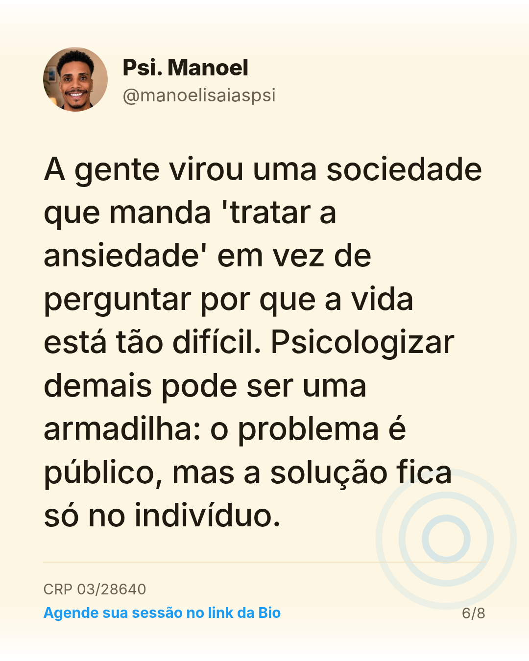 A gente virou uma sociedade que manda 'tratar a ansiedade' em vez de perguntar por que a vida está tão difícil. Psicologizar demais pode ser uma armadilha: o problema é público, mas a solução fica só no indivíduo.
