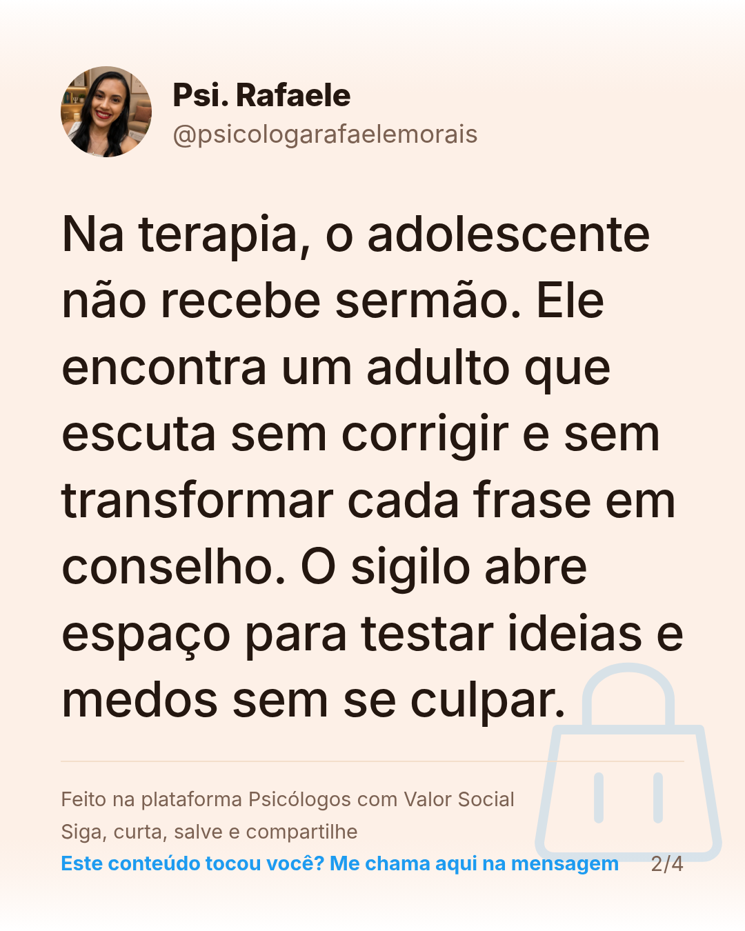 Na terapia, o adolescente não recebe sermão. Ele encontra um adulto que escuta sem corrigir e sem transformar cada frase em conselho. O sigilo abre espaço para testar ideias e medos sem se culpar.
